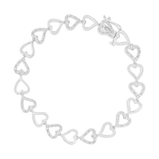 .925 Sterling Silver 1/2 Cttw Diamond Alternating Heart Link Bracelet (I-J Color, I2-I3 Clarity)- Size 7.25" Inches