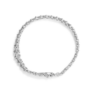 .925 Sterling Silver 1.0 Cttw Miracle Set Diamond 3 Row Wave Link Bracelet (I-J Color, I2-I3 Clarity) - 7.25" Inches