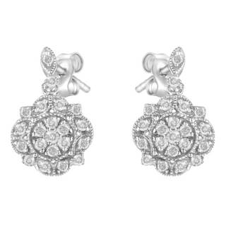 .925 Sterling Silver 1/2 Cttw Diamond Dangle Miligrain Earring (I-J Color, I2-I3 Clarity)