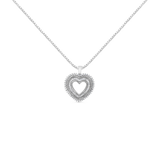 .925 Sterling Silver 1.0 Ctw Diamond Shadow Open Heart Halo 18" Pendant Necklace (I-J Color, I1-I2 Clarity)