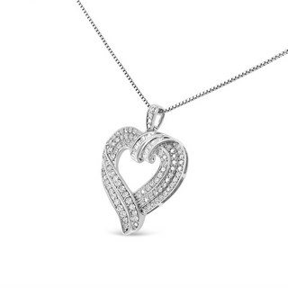 .925 Sterling Silver 1.00 Cttw Baguette Diamond Composite Open Heart 18" Inch Pendant Necklace (I-J Color, I1-I2 Clarity)