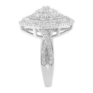 .925 Sterling Silver 1.0 Cttw Round & Baguette-Cut Diamond Marquise-Shaped Cluster Triple Stepped Halo Cocktail Fashion Ring (I-J Color, I2-I3 Clarity)