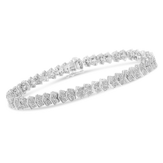 .925 Sterling Silver 1.0 Cttw Chevron 2 Stone Arrow Link Tennis Bracelet (I-J Color, I3 Clarity) - 7”