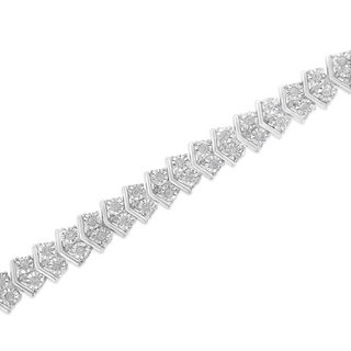 .925 Sterling Silver 1.0 Cttw Chevron 2 Stone Arrow Link Tennis Bracelet (I-J Color, I3 Clarity) - 7”