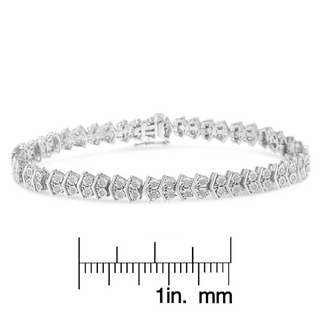 .925 Sterling Silver 1.0 Cttw Chevron 2 Stone Arrow Link Tennis Bracelet (I-J Color, I3 Clarity) - 7”