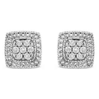 .925 Sterling Silver 1/2 Cttw Diamond Miligrain Square Shape Stud Earrings (I-J Color, I2-I3 Clarity)