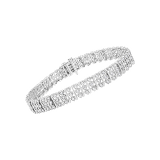 .925 Sterling Silver 1 1/2 cttw Round Diamond 3 Row Heart Link Bracelet (I-J Color,I3 Clarity) - 7.25 "