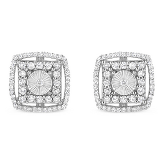 .925 Sterling Silver 1.0 Cttw Round Diamond Double Halo and Disc Stud Earring (I-J Color, I2-I3 Clarity)