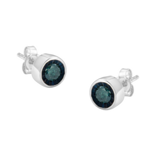 .925 Sterling Silver 0.40 Cttw Round Brilliant-Cut Blue Diamond Miracle-Set Stud Earrings (Fancy Color-Enhanced, I2-I3 Clarity)