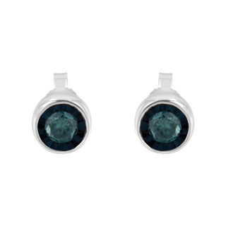 .925 Sterling Silver 0.40 Cttw Round Brilliant-Cut Blue Diamond Miracle-Set Stud Earrings (Fancy Color-Enhanced, I2-I3 Clarity)