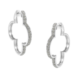 .925 Sterling Silver 1.0 cttw Diamond 4 Leaf Clover Shape Hoop Earrings(I-J Color, I3 Clarity)