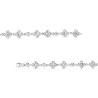 .925 Sterling Silver 1.0 Cttw Miracle-Set Diamond 4 Leaf and Solitaire Station Link Bracelet (I-J Color, I3 Clarity) - 7.25"