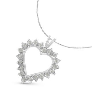 .925 Sterling Silver 1/10 cttw 3-Prong Diamond Open Heart Pendant Necklace (I-J Color, I3 Clarity) - 18”