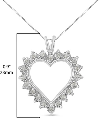 .925 Sterling Silver 1/10 cttw 3-Prong Diamond Open Heart Pendant Necklace (I-J Color, I3 Clarity) - 18”