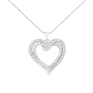 .925 Sterling Silver 1.00 Cttw Diamond Interwoven Double Heart 18" Pendant Necklace (I-J Color, I2-I3 Clarity)