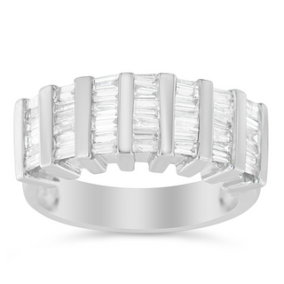 .925 Sterling Silver 1.0 Cttw Baguette Cut Diamond Vertical Channel Fluted Multi-Row Unisex Fashion Wedding Ring (H-I Color, I1-I2 Clarity)