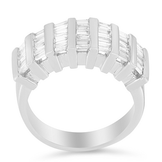 .925 Sterling Silver 1.0 Cttw Baguette Cut Diamond Vertical Channel Fluted Multi-Row Unisex Fashion Wedding Ring (H-I Color, I1-I2 Clarity)