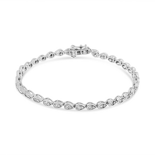 .925 Sterling Silver 1/10 Cttw Round-Cut Diamond Pear Link 7.25" Bracelet (I-J Color, I2-I3 Clarity)