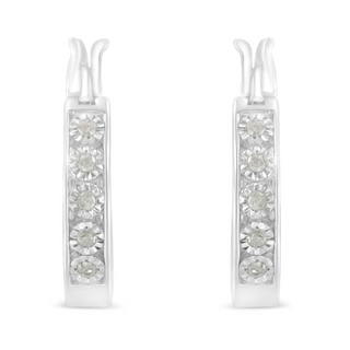 .925 Sterling Silver 1/10 Cttw Miracle Set Diamond Full Circle Hoop Earrings (I-J Color, I3 Clarity) 