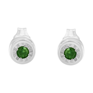 .925 Sterling Silver 0.15 Cttw Round Brilliant-Cut Green Diamond Miracle-Set Stud Earrings (Fancy Color-Enhanced, I1-I2 Clarity)