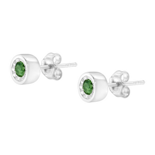 .925 Sterling Silver 0.15 Cttw Round Brilliant-Cut Green Diamond Miracle-Set Stud Earrings (Fancy Color-Enhanced, I1-I2 Clarity)