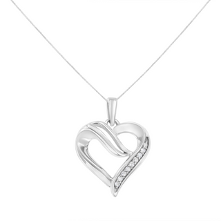 .925 Sterling Silver 1/10 Cttw Diamond Open Heart 18" Pendant Necklace (I-J Color, I2-I3 Clarity)