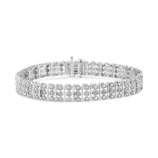 .925 Sterling Silver 1.00 Cttw Diamond Multi Row Heart Link Bracelet (H-I Color, I1-I2 Clarity) - 7.25" Inches