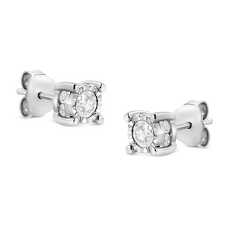 .925 Sterling Silver 1.0 Cttw Round Brilliant-Cut Diamond Miracle-Set Solitaire Stud Earrings (H-I Color, I2-I3 Clarity)