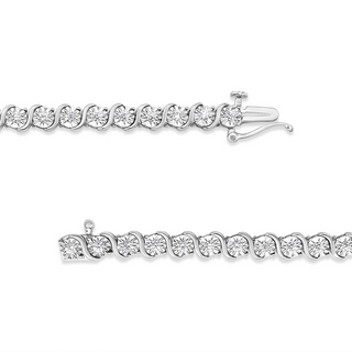 .925 Sterling Silver 1/4 Cttw Diamond Round Miracle Plate and "S" Link Tennis Bracelet (I-J Color, I2- I3 Clarity) - 7"