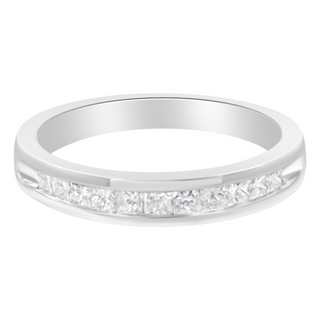 .925 Sterling Silver 1/2 Cttw Princess-Cut Diamond Channel-Set Half-Eternity Wedding or Anniversary Band Ring (H-I Color, I2 Clarity)