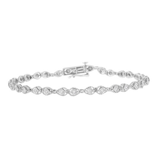 .925 Sterling Silver 1/2 cttw Miracle-Set Diamond Pear Shaped Link Bracelet (I-J Color, I3 Clarity) - Size 7.25"