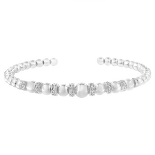 .925 Sterling Silver 1/4 Cttw Diamond Rondelle Graduated Ball Bead Cuff Bangle Bracelet (I-J color, I2-I3 clarity) - Fits wrists up to 7 1/2 inches