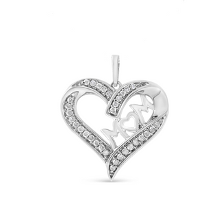 .925 Sterling Silver 1/4 cttw Diamond Engraved "Mom" in Heart Pendant Necklace (I-J Color, I3 Clarity)