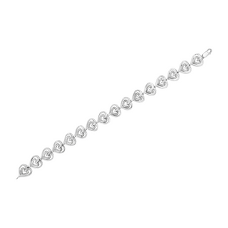 .925 Sterling Silver 1/4 Cttw Round-Cut Diamond Double Heart Link Bracelet (I-J Color, I2-I3 Clarity) - 7.25" Inches