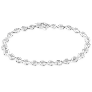 .925 Sterling Silver 1/2 Cttw Rose Cut Diamond Almond Shape Link Tennis Bracelet (I-J Color, I3 Clarity) - 7” 