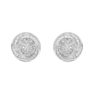 .925 Sterling Silver 1/4 Cttw Baguette and Round Diamond Swirl Love Knot Stud Earrings (I-J Color, I3 Clarity)