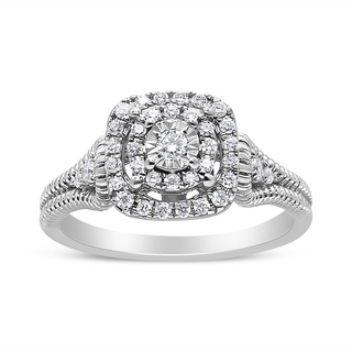 .925 Sterling Silver 1/3 Cttw Miracle Set Round-Cut Diamond Cocktail Ring (H-I Color, I1-I2 Clarity)