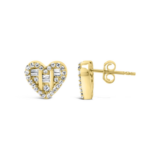 .925 Sterling Silver 1/2 Cttw Round and Baguette Diamond Composite Heart Shaped Stud Earring (I-J Color, SI2-I1 Clarity)