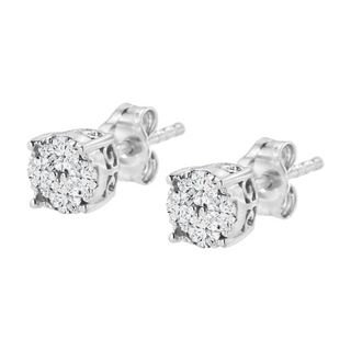 .925 Sterling Silver 1/2 cttw Prong Set Round-Cut Diamond Cluster Stud Earring (I-J Color, I2-I3 Clarity)