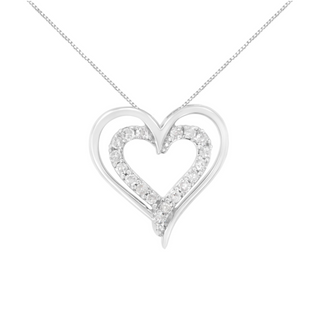 .925 Sterling Silver 1/4 cttw Diamond Open Double Heart 18" Pendant Necklace (I-J Clarity, I2-I3 Color)