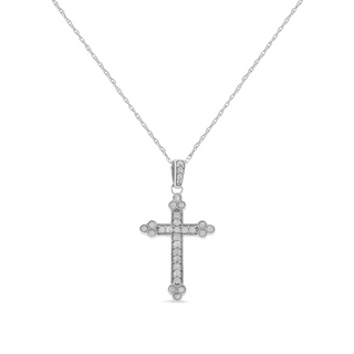 .925 Sterling Silver 1/4 Cttw Prong Set Round-Cut Diamond Cross 18" Pendant Necklace - (I-J Color, I3-Promo Quality)