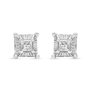 .925 Sterling Silver 1/4 Cttw Miracle Set Princess-Cut Diamond Solitaire Stud Earrings with Hidden Halo (I-J Color, SI2-I1 Clarity)