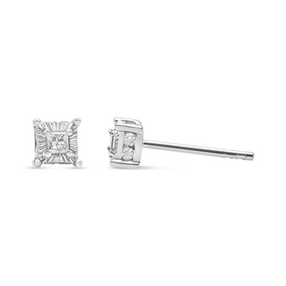 .925 Sterling Silver 1/4 Cttw Miracle Set Princess-Cut Diamond Solitaire Stud Earrings with Hidden Halo (I-J Color, SI2-I1 Clarity)