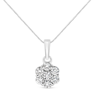 .925 Sterling Silver 1/2 Cttw Lab Grown Diamond 7 Stone Floral Cluster 18" Pendant Necklace (F-G Color, SI1-SI2 Clarity)