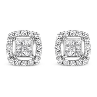 .925 Sterling Silver 1/2 Cttw Round and Princess-Cut Diamond Stud Earrings (I-J Color, I1-I2 Clarity)