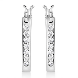 .925 Sterling Silver 1/4 Cttw Diamond Leverback 3/4" Inch Hoop Earrings (I-J Color, I2-I3 Clarity)