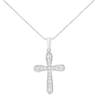 .925 Sterling Silver 1/4 Cttw Diamond Inlaid Cross 18" Pendant Necklace (I-J Color, I1-I2 Clarity)