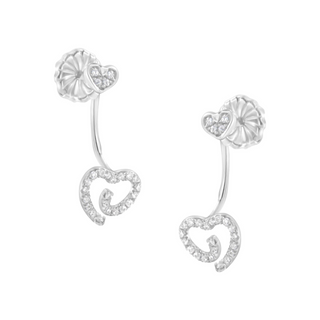 .925 Sterling Silver 1/4 Cttw Diamond Swirl Heart Front/Back Earrings (I-J Color, I2-I3 Clarity)