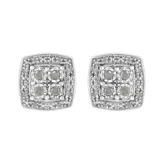 .925 Sterling Silver 1/4 cttw Round Cut Diamond Square Shape Milgrain Stud Earrings (I-J Color, I3 Clarity)