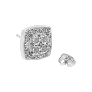 .925 Sterling Silver 1/4 cttw Round Cut Diamond Square Shape Milgrain Stud Earrings (I-J Color, I3 Clarity)